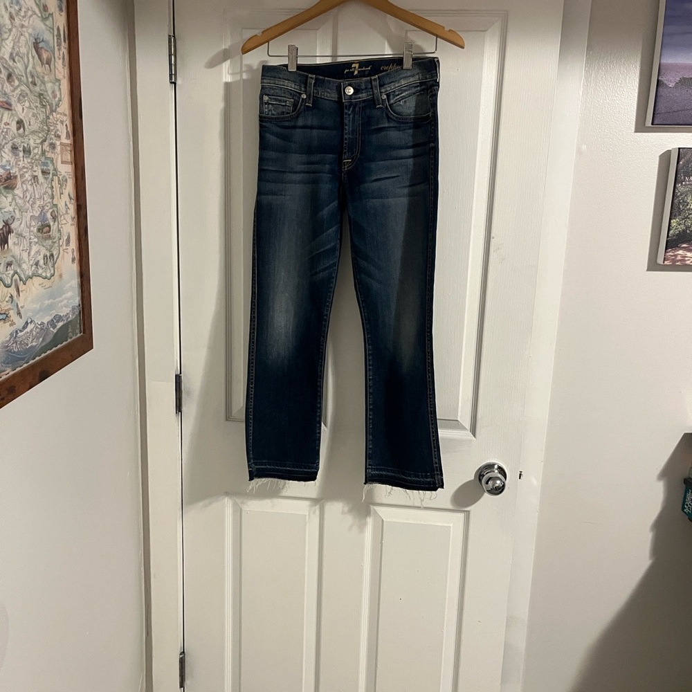 7 For All Mankind Dark Blue Cropped Boot Jeans